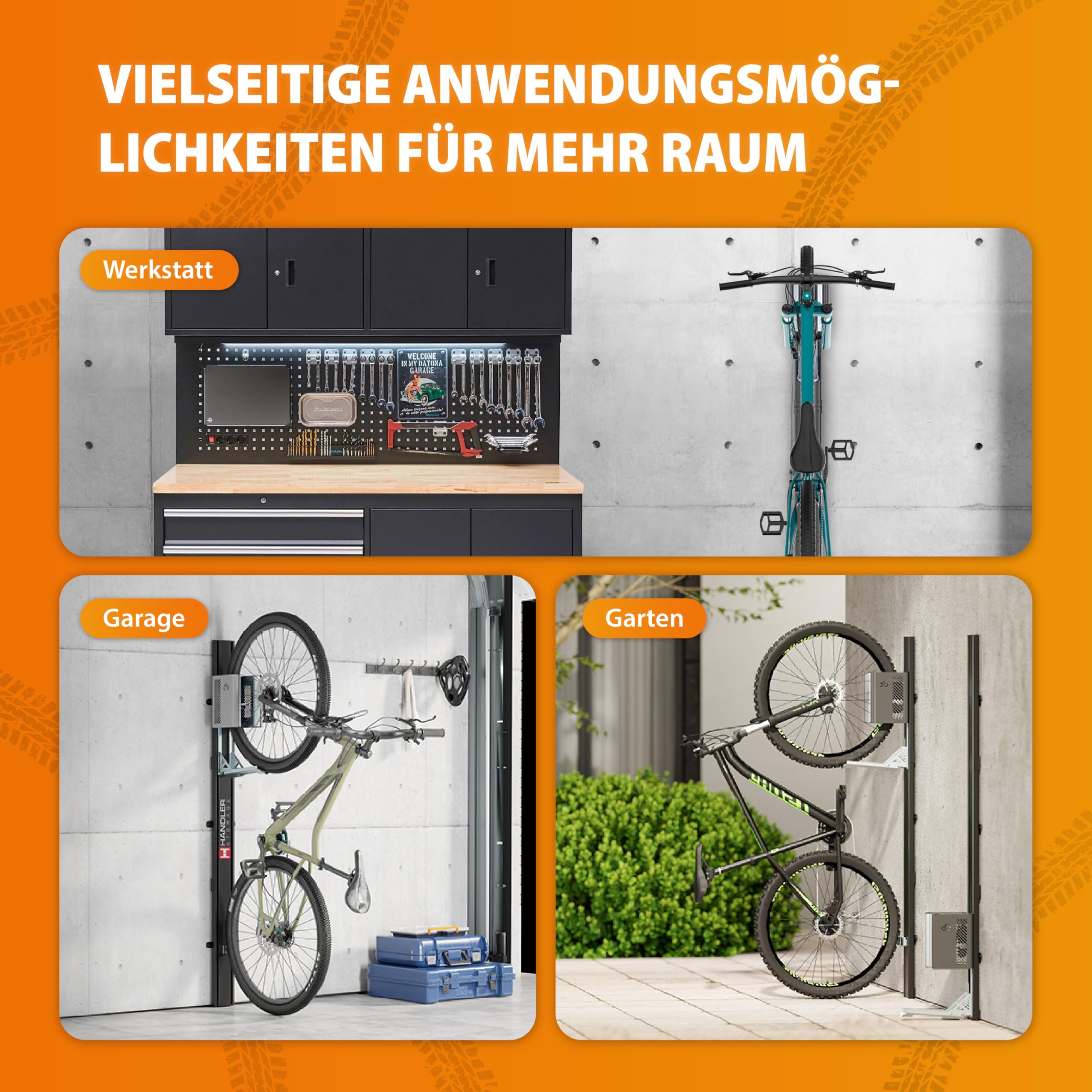 Handler Storage Fahrradlift | vertikale Fahrradwandhalterung | bis 32 kg
