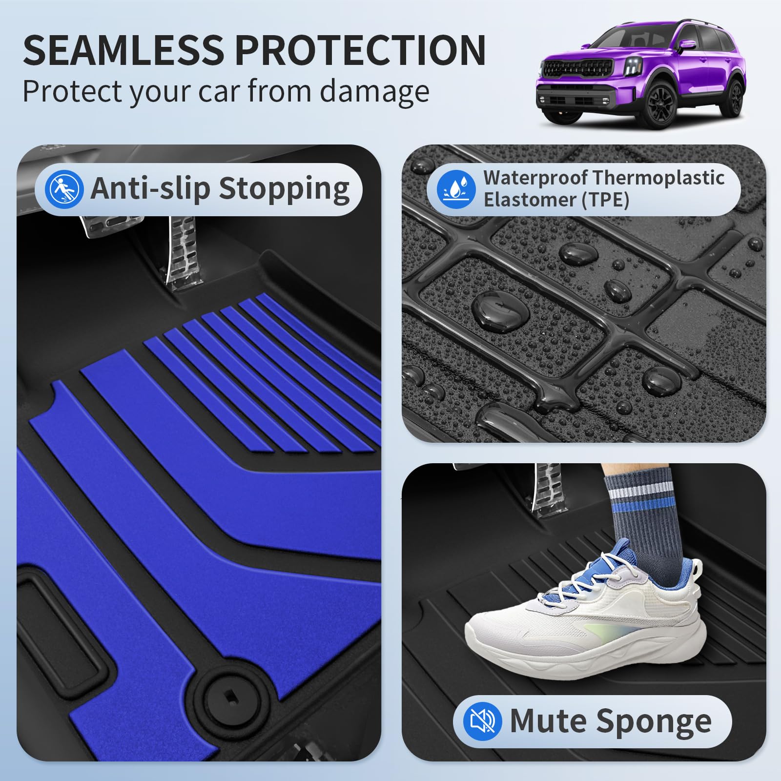 TSLDRV Floor Mats for Kia Telluride 7 Seat 2025-2020 Full Set All Weather Floor Mats for Kia Telluride — view 9