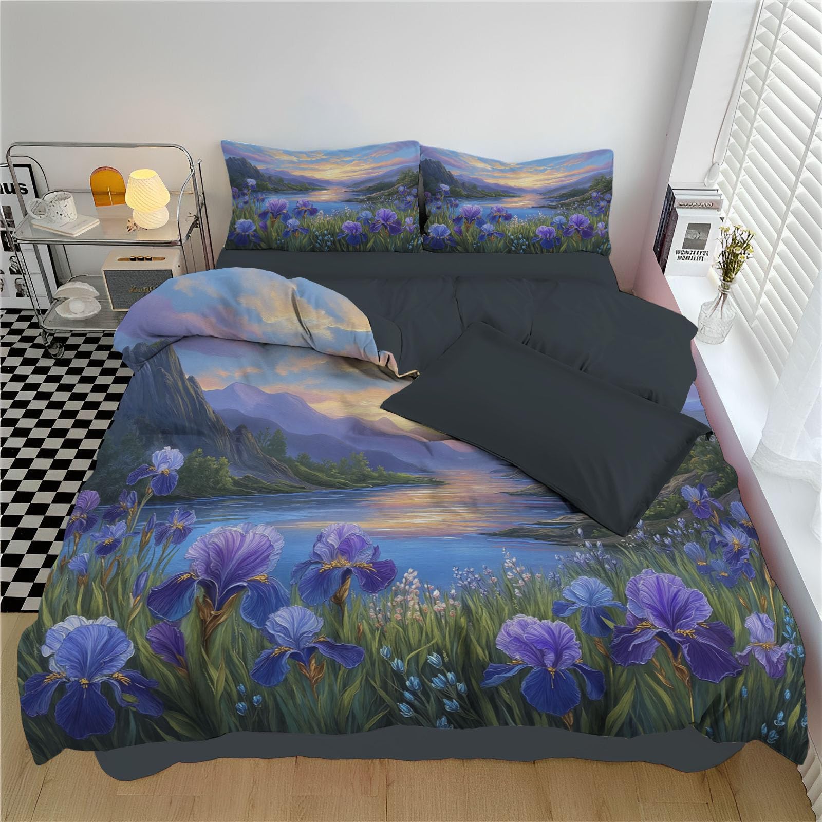 Housse de couette violette avec taies d'oreiller pour parure lit femme