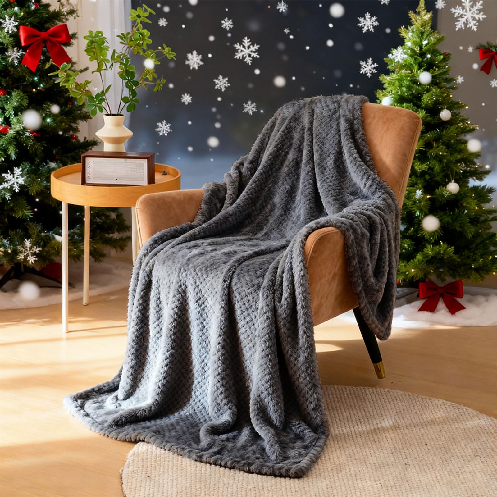 Couverture polaire chaude et moelleuse grand confort gris foncé