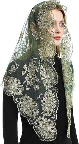 Miniatura 2 de Bozidol Mantilla de iglesia con velo católico  Triángulo Santa Virgen Bordado Bufanda Tradicional Velo de Misa Capilla Oración Velo de Encaje