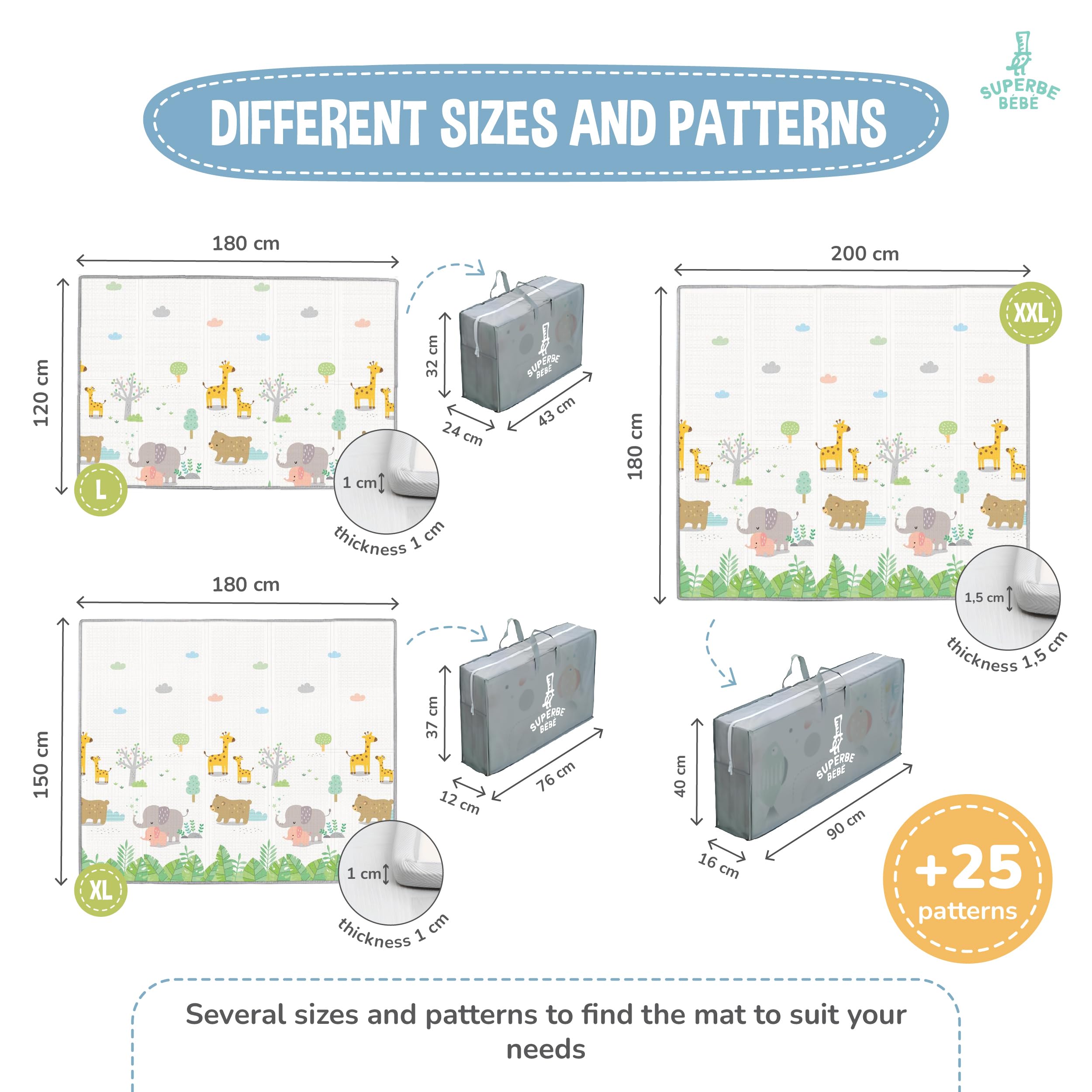 Reversible and Non-Toxic Thick Foldable Waterproof Foam Baby Play Mat 180x160x1cm. Floor Mat for Kids Toddlers Children. for Boy or Girl Child's Room. Extra Large Size SUPERBE BEBE ® — view 7