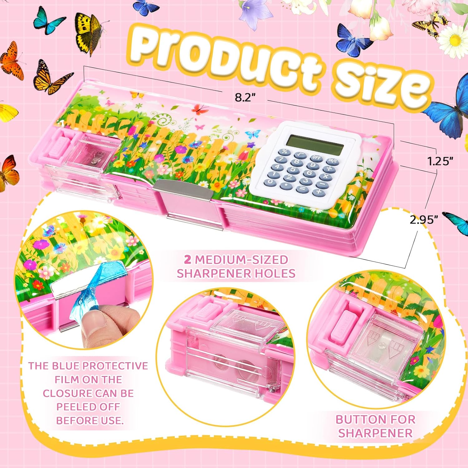 Henoyso Multifunctional Pencil Box for Girls Flower Pencil Case with Calculator and Sharpener Cool Cute Pencilcase School Supplies Essentials Christmas Birthday Gift Present for Kids Teens