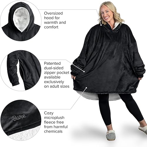 Miniatura 3 de Bare Home Manta Sherpa portátil, cálida y acogedora, manta de felpa suave con capucha, tallas para adultos y jóvenes