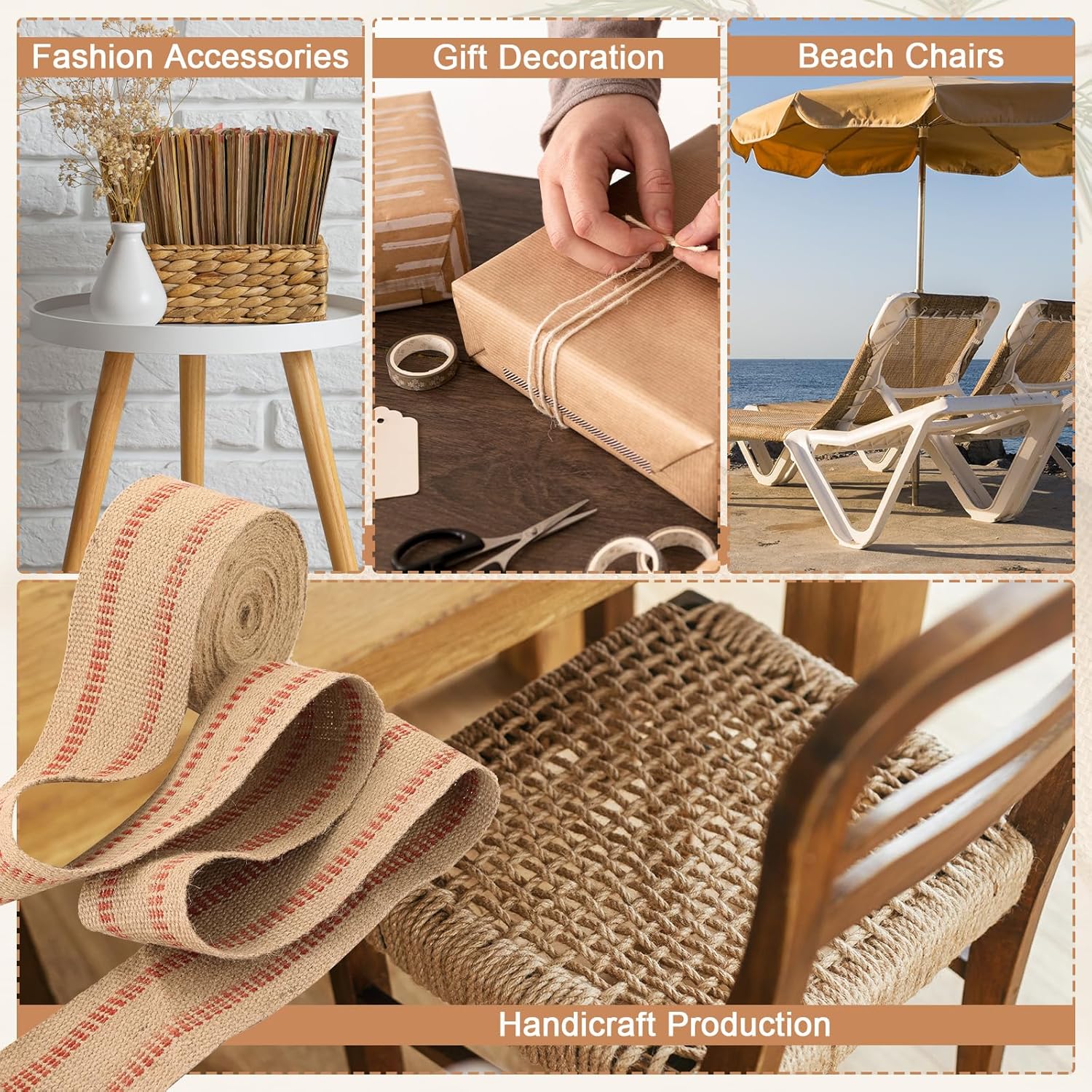 33 Yards Craft Jute Webbing Tape, Width 3.5" Roll Natural Burlap Red Line Jute Webbing Ribbon for Chair Repair, Crafting, Burlap Ribbon, Upholstery