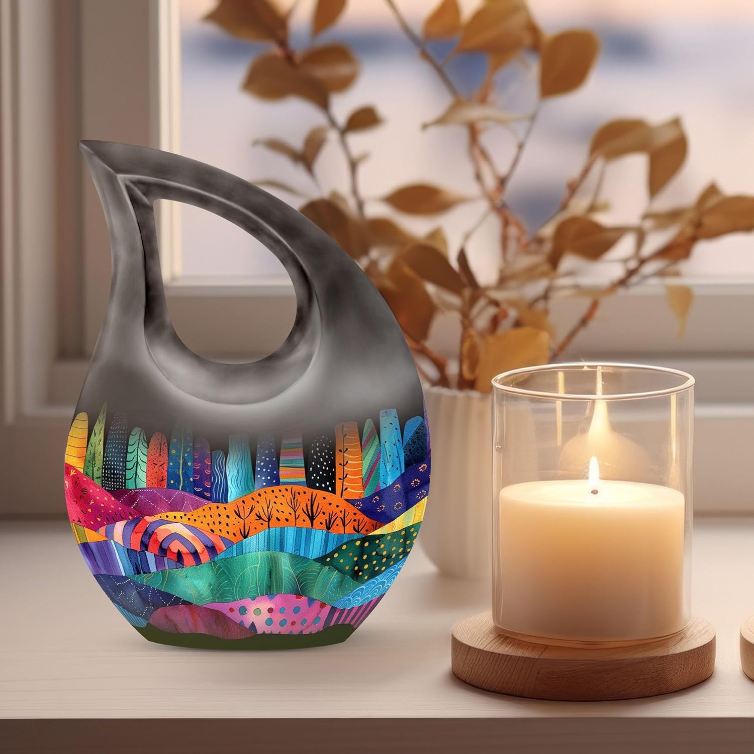 Vibrant Textile Landscape Urn - Small Urn for Human Ashes - Urn for Human Ashes Adult Women & Men - Urns for Ashes Adult - Urns Human Ashes, Adult Funeral urn(Size - 4inch, 4Pcs)