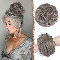 Vista 25 de FESHFEN - Extensiones de pelo rizado y desordenado para peinado, bandas elásticas con piezas de pelo sintético estilo moño, extensiones de cabello