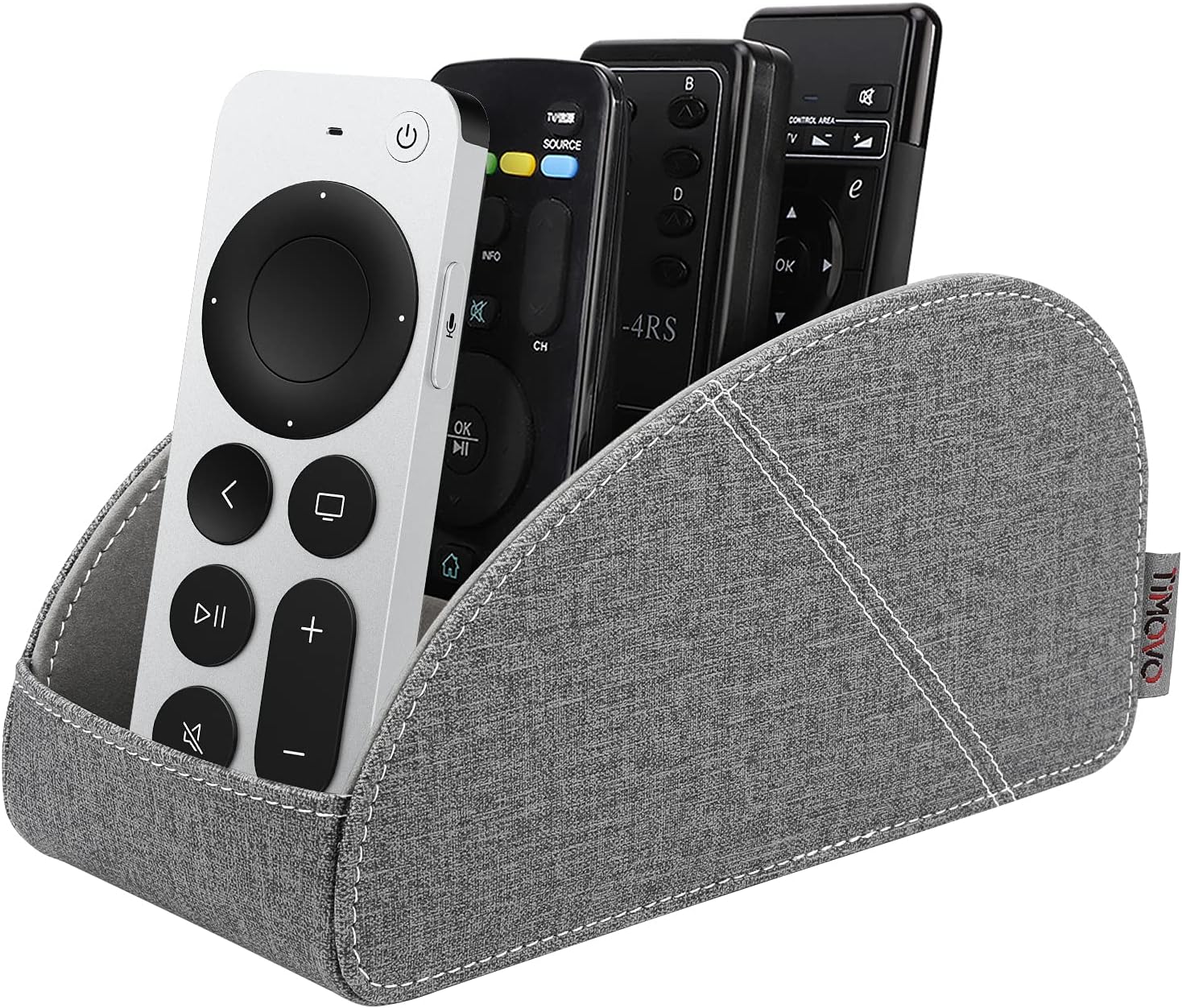 TiMOVO Remote Control Holder, [Upgraded 4 Compartments] PU Leather TV Remote Organizer Remote Caddy Desktop Organizer for Remote Controllers, Office Supplies, Media Accessories - Gray