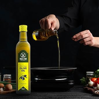 The Mill Natural Extra Virgin Olive Oil 500 ml Glass Bottle - Cold Pressed - 100% Natural - International Flavor Institute 2021/2022/2023 Outstanding 3 Star Flavor Award - Suitable for Salads and Dishes - Acidity ≤%0.8 - Suitable for Vegans