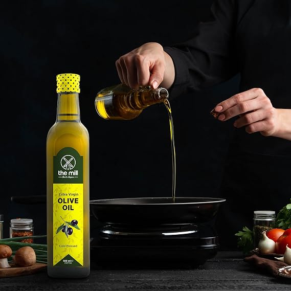 The Mill Natural Extra Virgin Olive Oil 500 ml Glass Bottle - Cold Pressed - 100% Natural - International Flavor Institute 2021/2022/2023 Outstanding 3 Star Flavor Award - Suitable for Salads and Dishes - Acidity ≤%0.8 - Suitable for Vegans