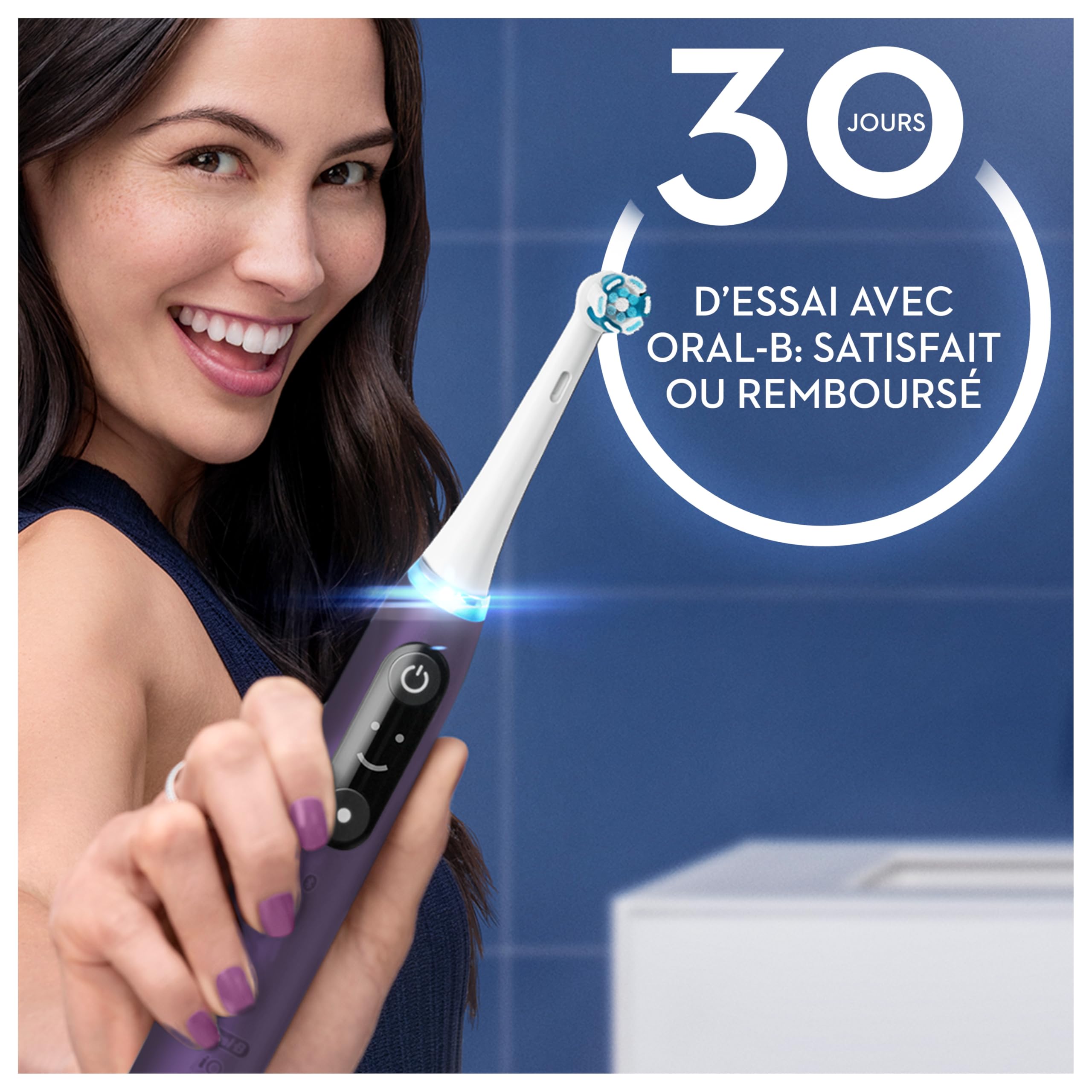 Oral-B iO 8 Brosse À Dents Électrique Blanche, Un Capteur Signalant Le Pression Pour Protéger Les Gencives, Des Accessoires, 2 Brossettes De Rechange, 1 Chargeur, 1 Étui De Voyage, Emballage En Carton