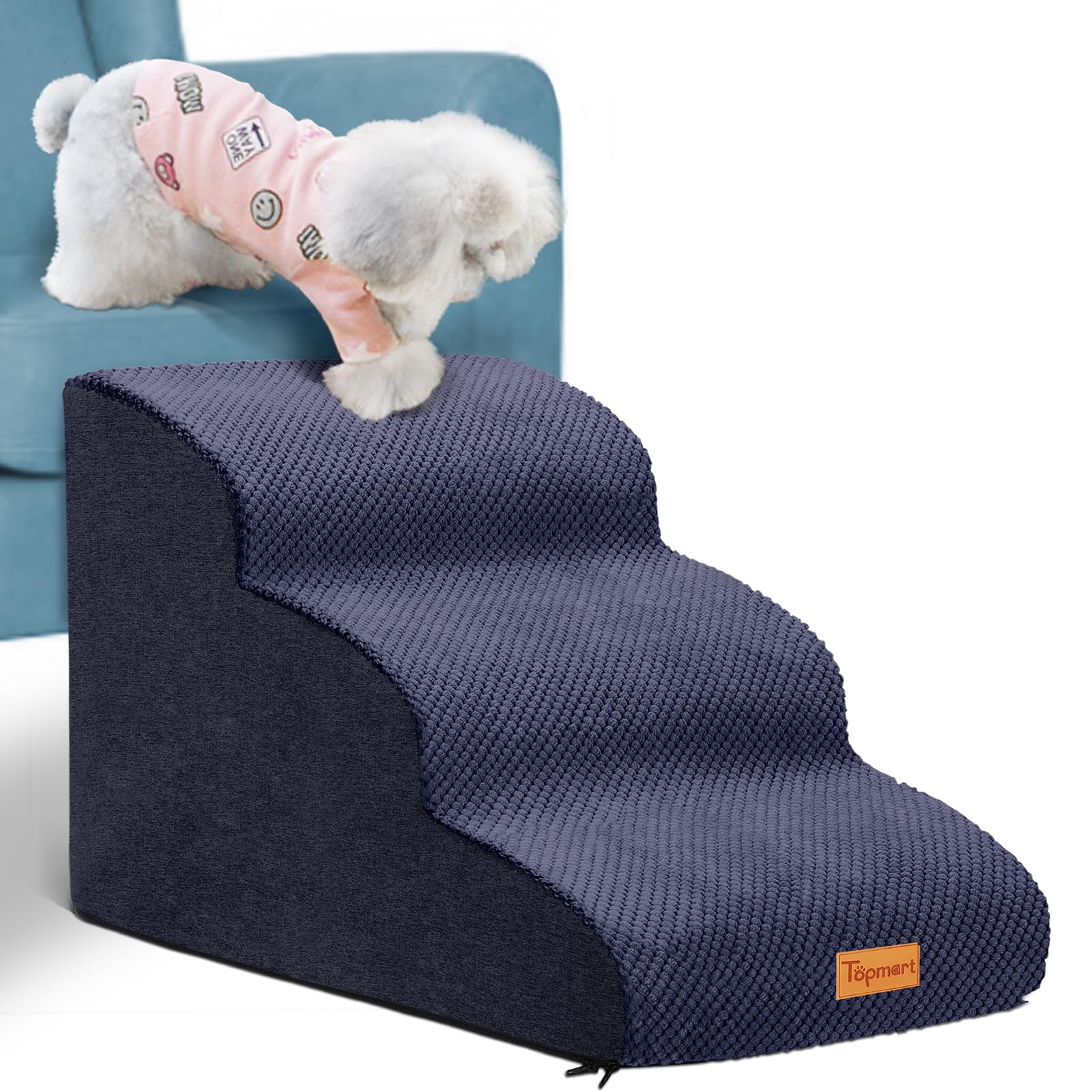 Topmart 3 Tiers Foam Dog Ramp,Non-Slip Pet Steps,Extra Wide Deep Dog Stairs