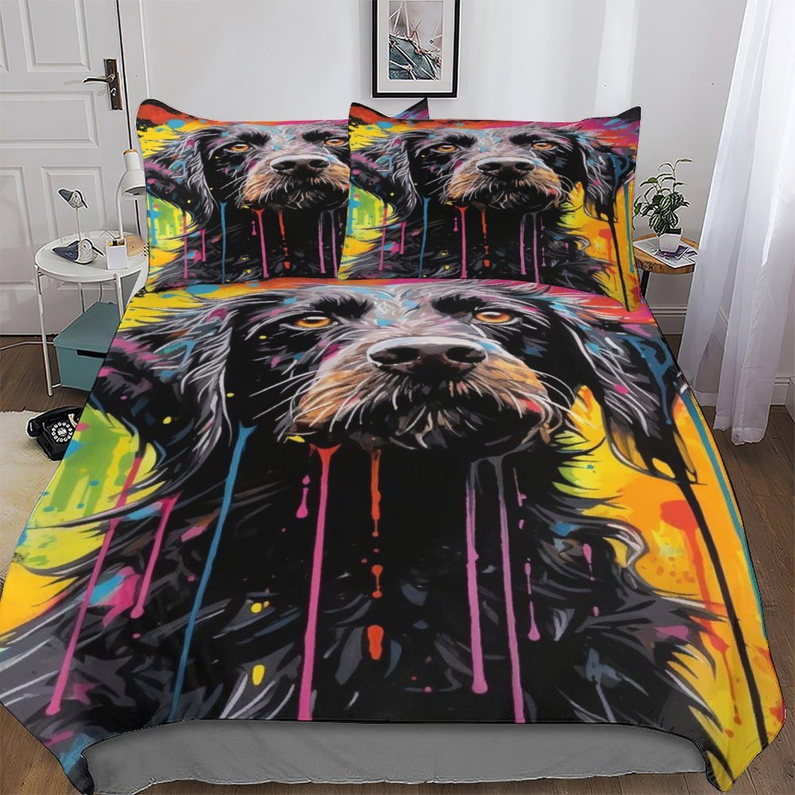 Microfibre de literie chien parure de lit 3 pièces grand format housse de couette avec taies