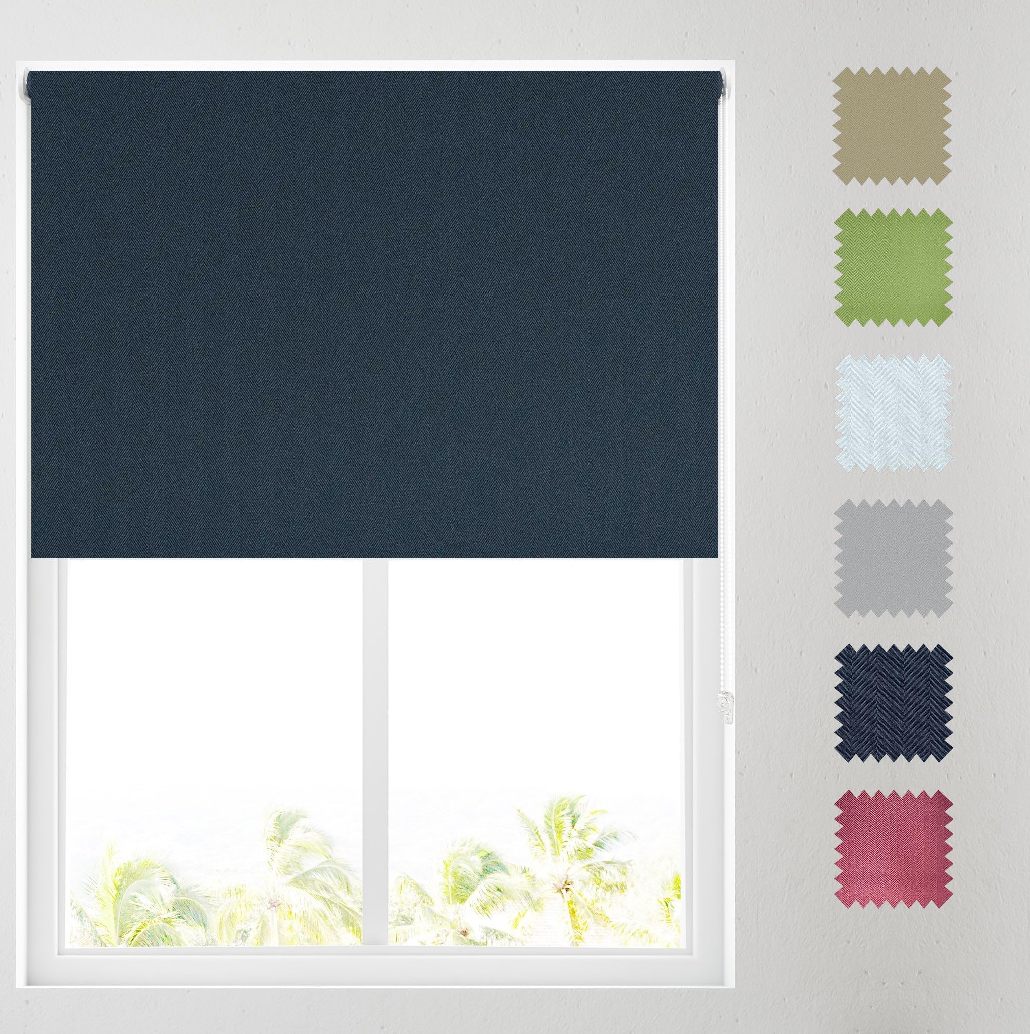 Barnes Blinds - Madison Thermal Roller Blinds for Windows, Custom Cut to Size - Durable Fittings Easy Fit - Roller Blind (Navy 122cm)