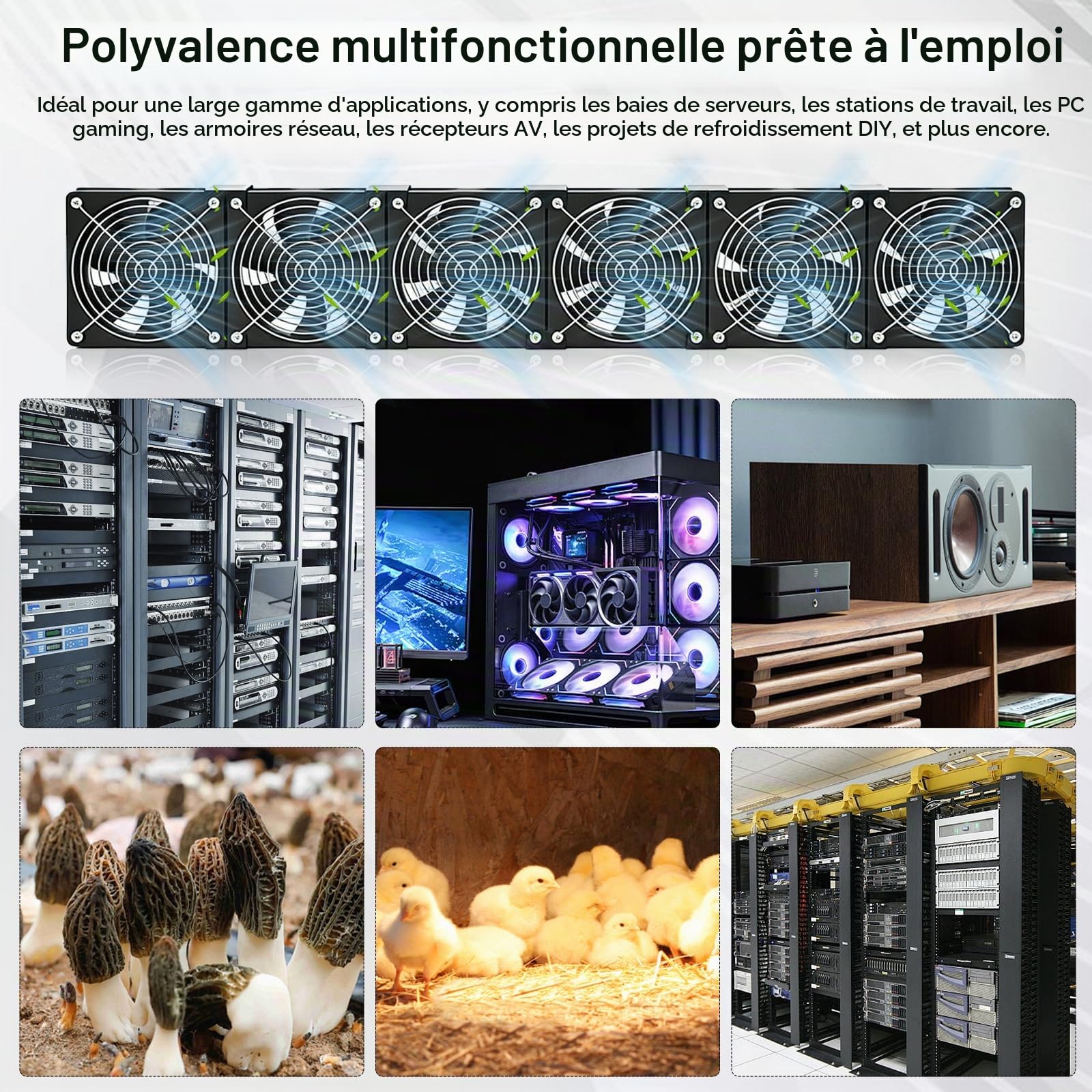 Ventilateur, Ventilateurs de Boîtier 120 mm 230 V avec Prise Secteur et Variateur de Vitesse Ventilo pour PC 3 000 tr/min pour Serveurs Ordinateurs et Refroidissement de Fenêtres (6, Noir)