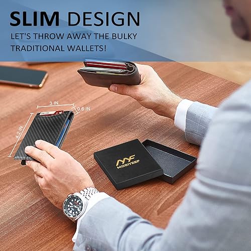 Vista 5 de MOSIYEEF Cartera delgada para hombre con clip para dinero, billetera minimalista para hombre para bolsillo frontal, billetera de cuero plegable