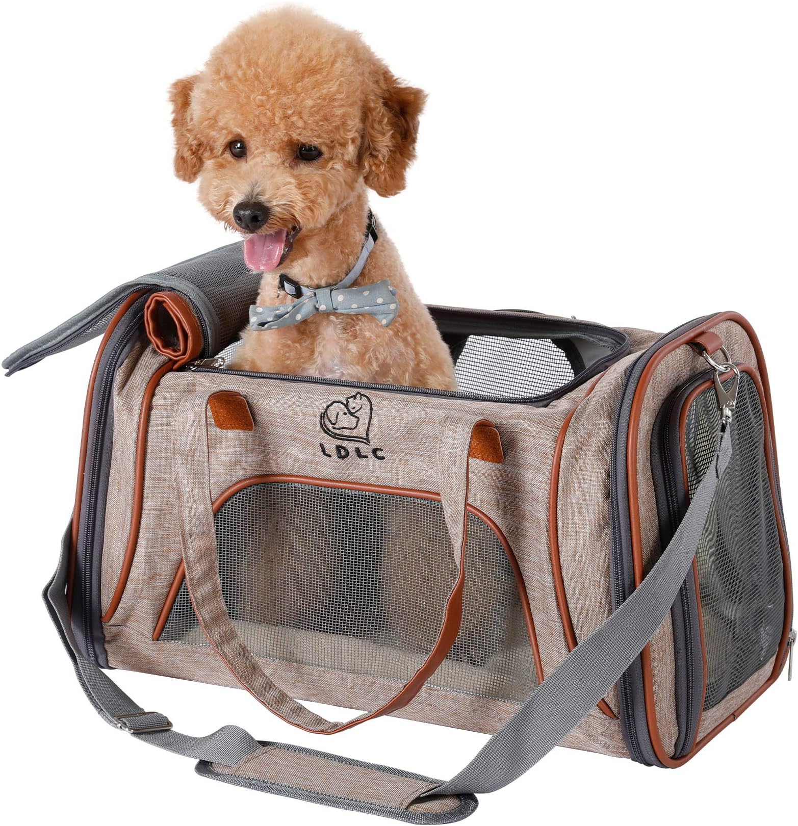 Louvra Dog Carry Bag Cat Transsport Bag Soft Pet Carrier with Fleece Pad Metal Safety Clasp Made of Flax Nylon for Cats Small Puppies