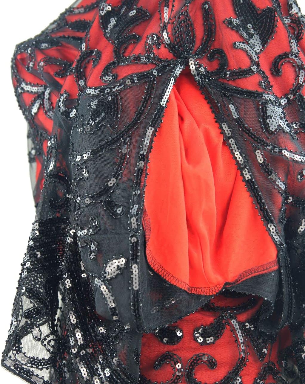 1920s Art Deco Fringed Sequin V Neck Flapper Gatsby Halloween Costume Dress W/ 20s Accessories Set