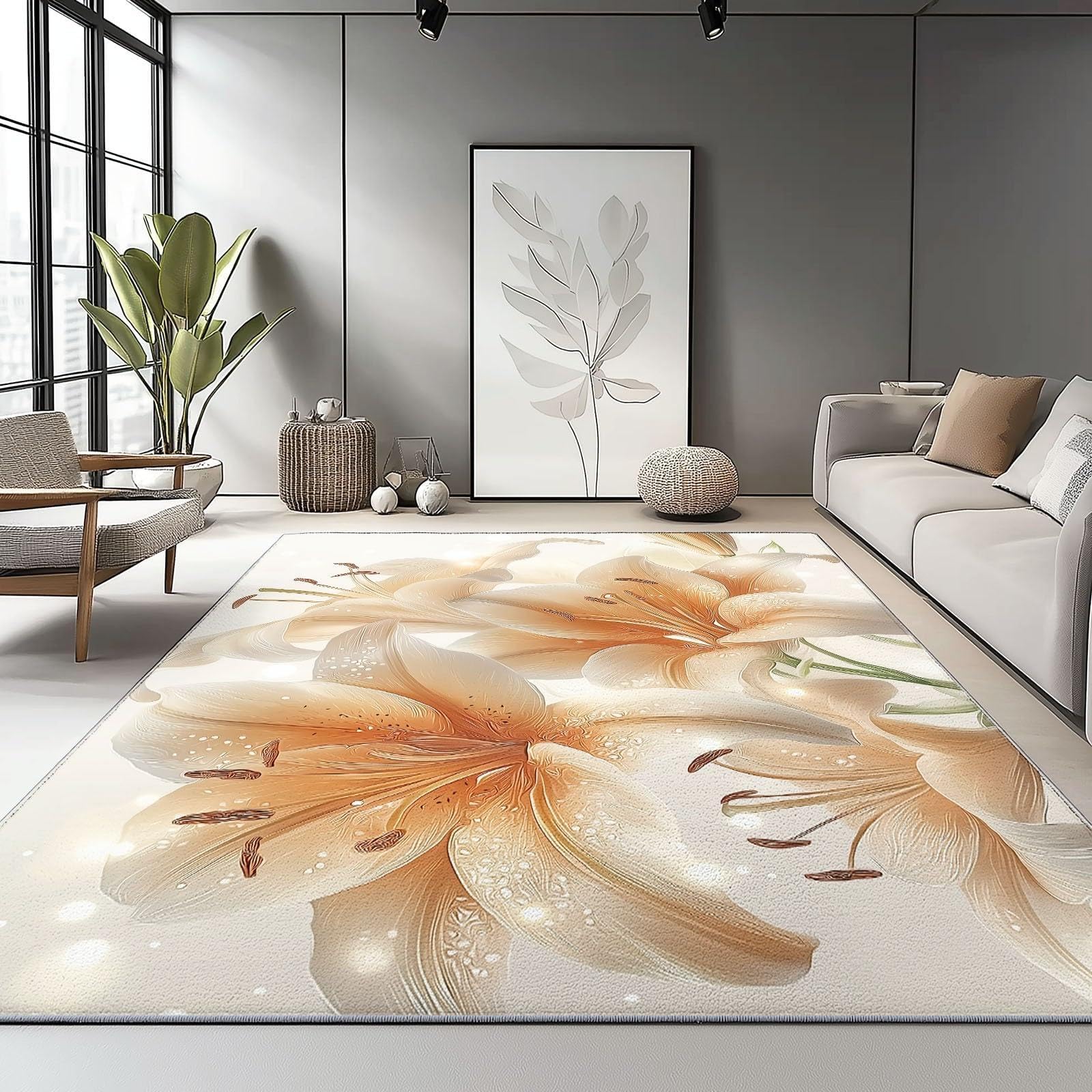 Tapis Poils Ras Doux Lavable Antidérapant Cuisine Couloir Salon Fleur de Lys