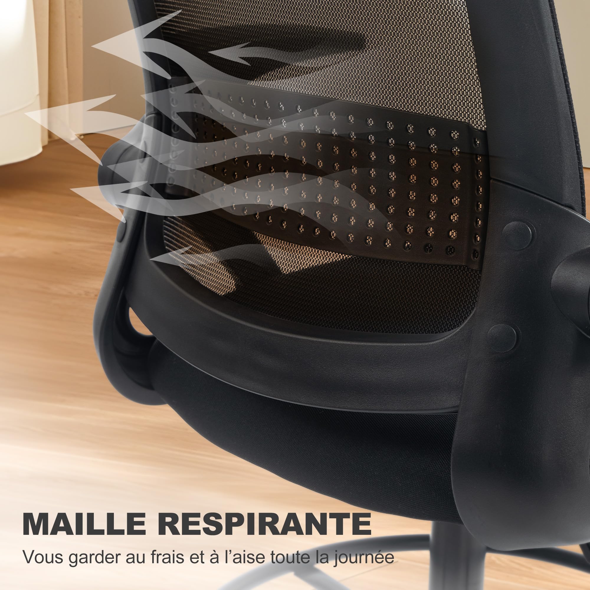 HOMCOM Chaise Bureau Ergonomique Haute, Accoudoirs Rabattables, Noir