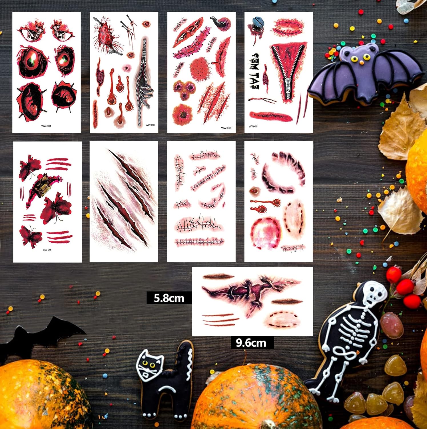 Halloween Scars Tattoos, 120 Patterns (3 Large+9 Small) Halloween