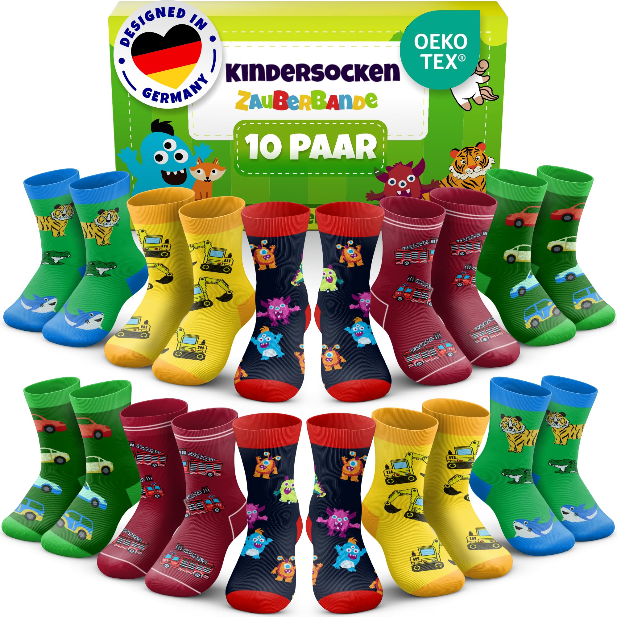 Zauberbande Socken Jungen 23-26 – 10 Paar – bunte und lustige Kindersocken 23-26 aus Baumwolle, atmungsaktiv – Socken Kinder für Schule, Kindergarten & Sport – OEKO-TEX Standard 100