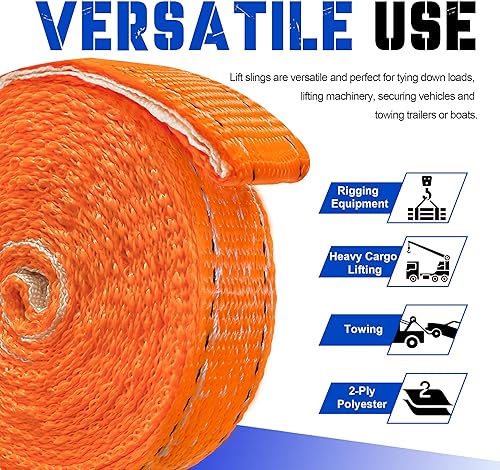 Miniatura 3 de Correas de elevación, correas de elevación de ojos planas resistentes de 1 x 8 pies con bucles reforzados, arnés de red para levantar muebles,