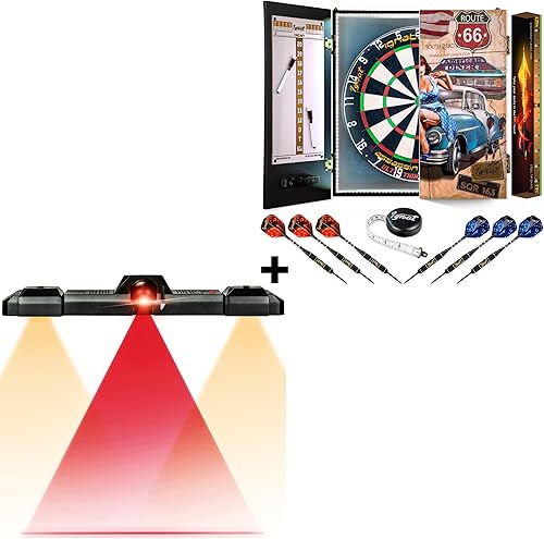 IgnatGames Juego de marcadores láser de punta + tablero de dardos de sisal keniano de tamaño competitivo para adultos con 6 dardos de acero
