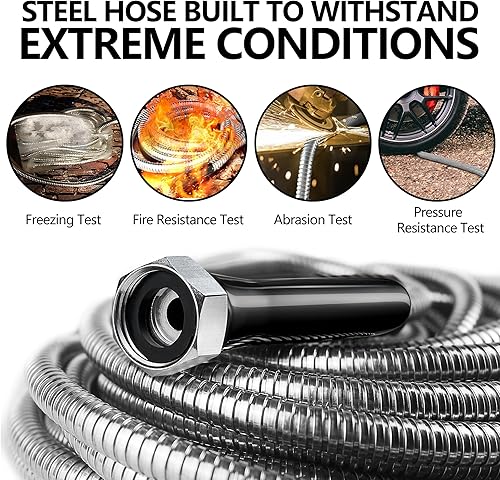 Miniatura 5 de Garden Hsoe - Manguera de jardín de acero inoxidable 304 mejorada 2025 con pistola rociadora de 10 funciones, accesorios de cobre y cromo de 34