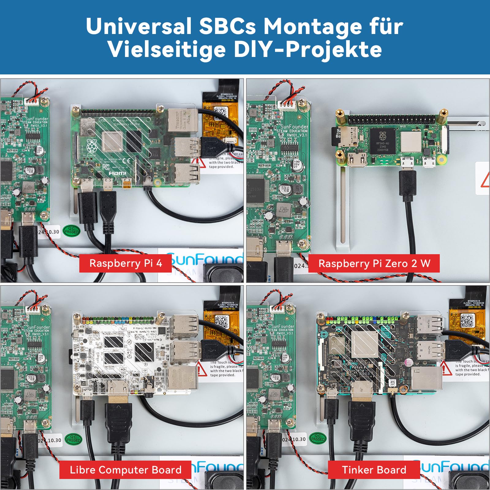 SunFounder Neueste 10 Zoll DIY Touchscreen All-In-One Lösung für Raspberry Pi 5, IPS HD 1280x800 LCD, Eingebauter 5.1V/5A Ausgang, HDMI, 10-Punkt, Kein Treiber, Lautsprecher, für RPi 5/4/3/Zero 2W
