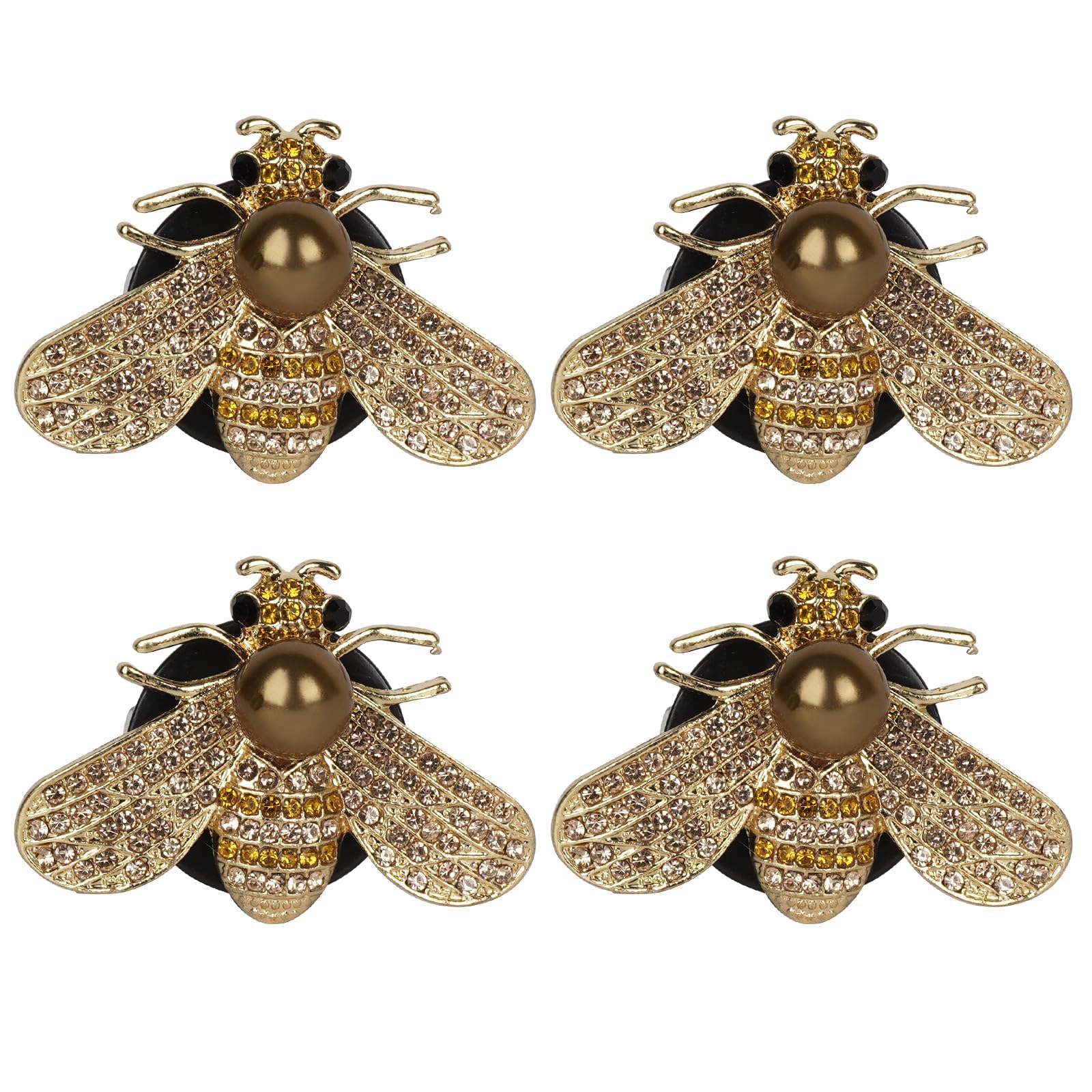 Bling Bee Air Vent Clips, Bee Car Air Freshener, Pearl Diamond Bee Car perfume Interior Clip, Suitable for Male, Female, and Girl Car Accessory Gifts (4 Pcs Golden Yellow)