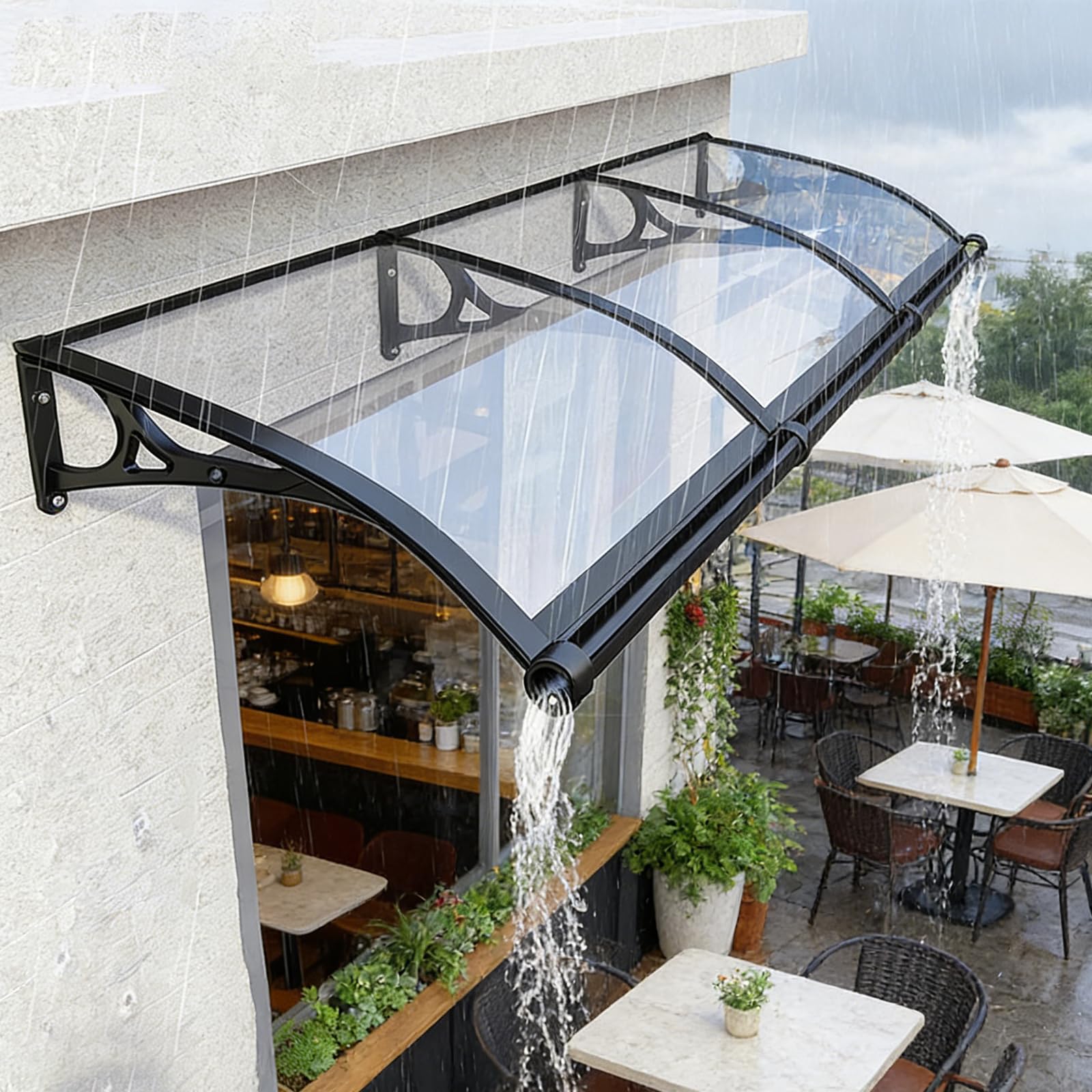 Marquesina para Puerta 60×180cm, Marquesina para Puerta de Entrada, Toldo Exterior de Policarbonato y Aluminio, Protección contra Lluvia, Nieve y Sol, Fácil Instalación