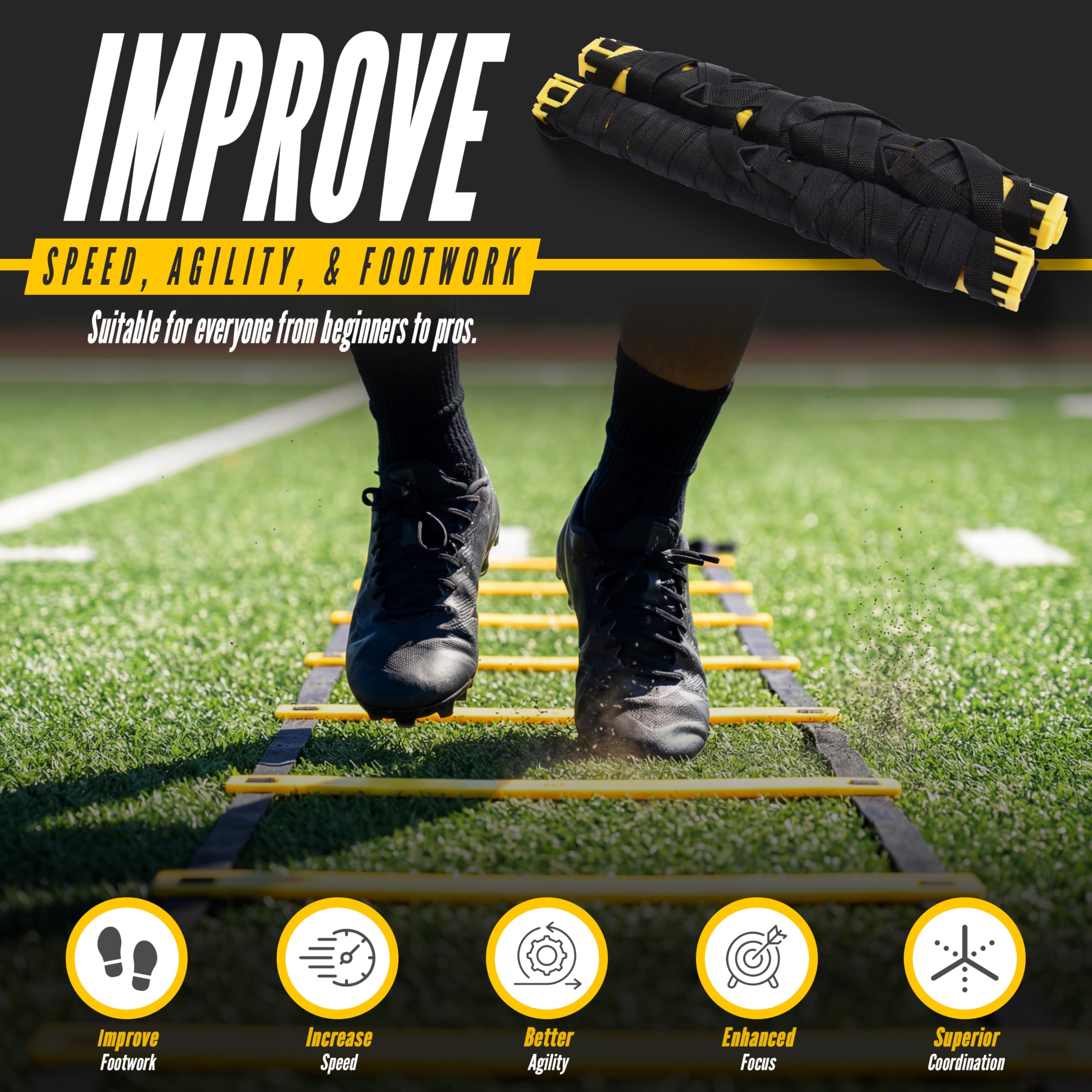 Escalera de agilidad, 2 unidades, juego de escaleras de ejercicio y entrenamiento con estacas para el suelo para fútbol, tenis y más, mejora la velocidad y el estado físico, completo con bolsa
