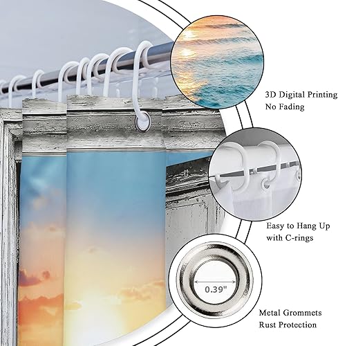 Miniatura 7 de Riyidecor Cortina de ducha para puerta de granero gris para decoración de baño, 72 pulgadas de ancho x 72 pulgadas de alto, paisaje hawaiano, olas