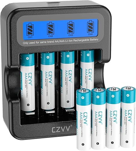 czvv Wiederaufladbare AAA Lithium-Batterien 1,5V - Hohe Kapazität 1100mWh 8 Pack