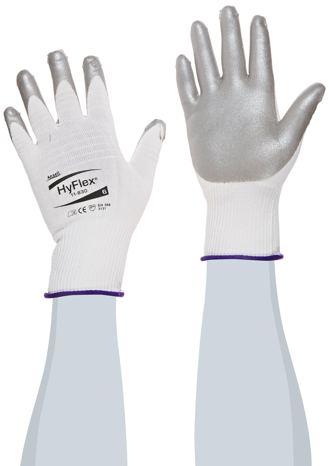 Ansell HyFlex 11-830 Nylon Light-Duty Multipurpose Glove with Knitwrist, Abrasion/Cut Resistant, Size 6, White (Pack of 12 Pairs)