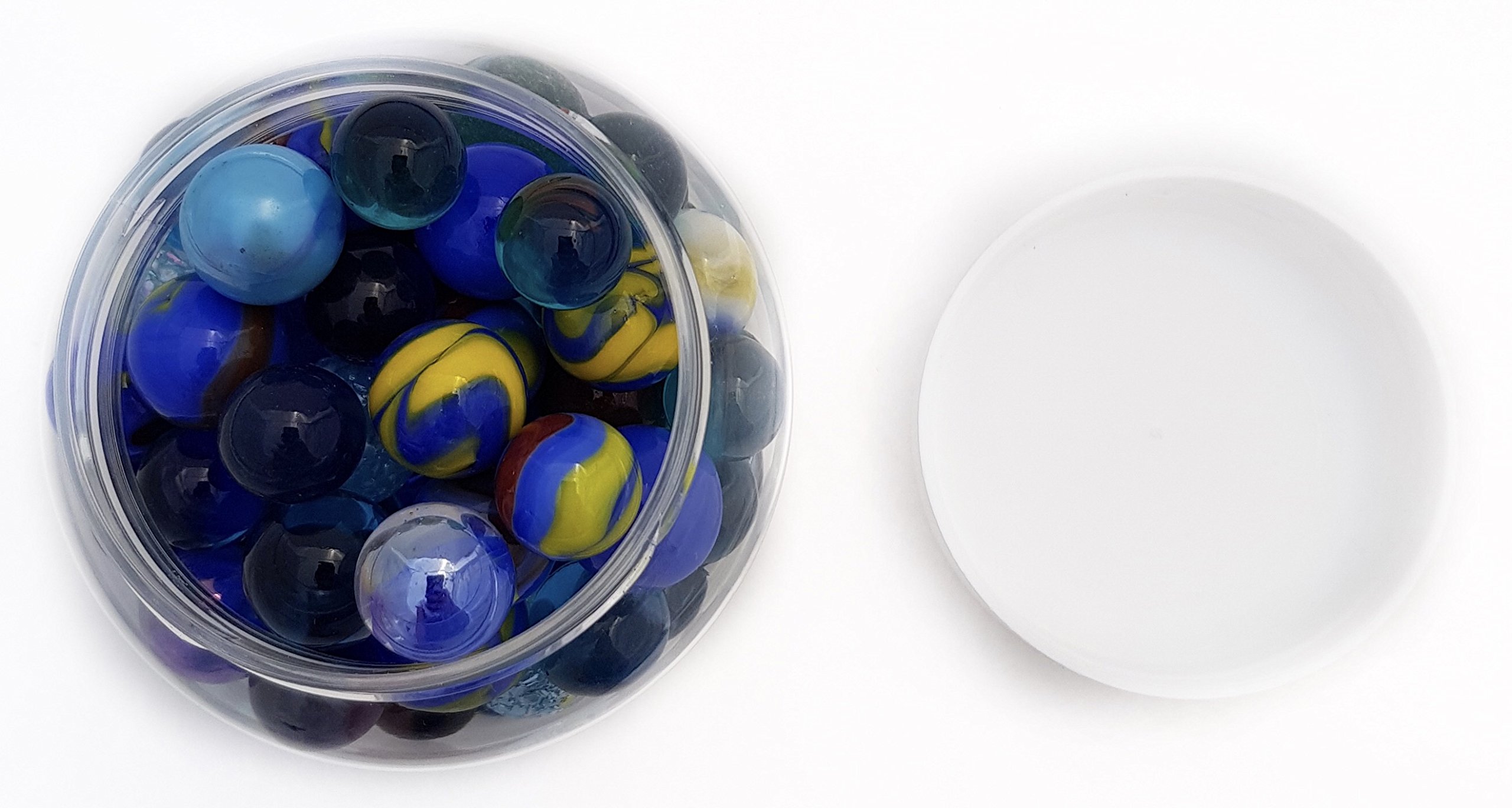 MaRécréation Bocal De Billes En Verre Bleu – 250 Ml, Assortiment De Billes 16 Mm, Mini-billes, Calots, Formes Variées