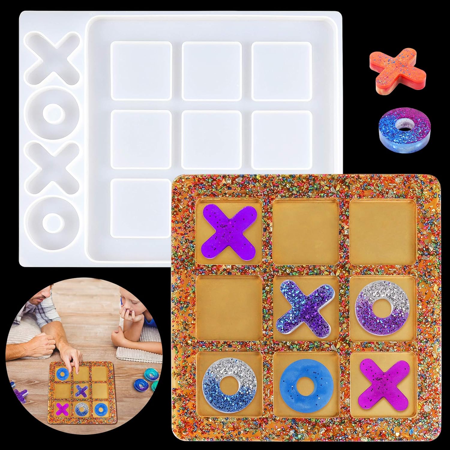 Buy Mity rain Large Tic Tac Toe Resin Mold O X Board Game Silicone