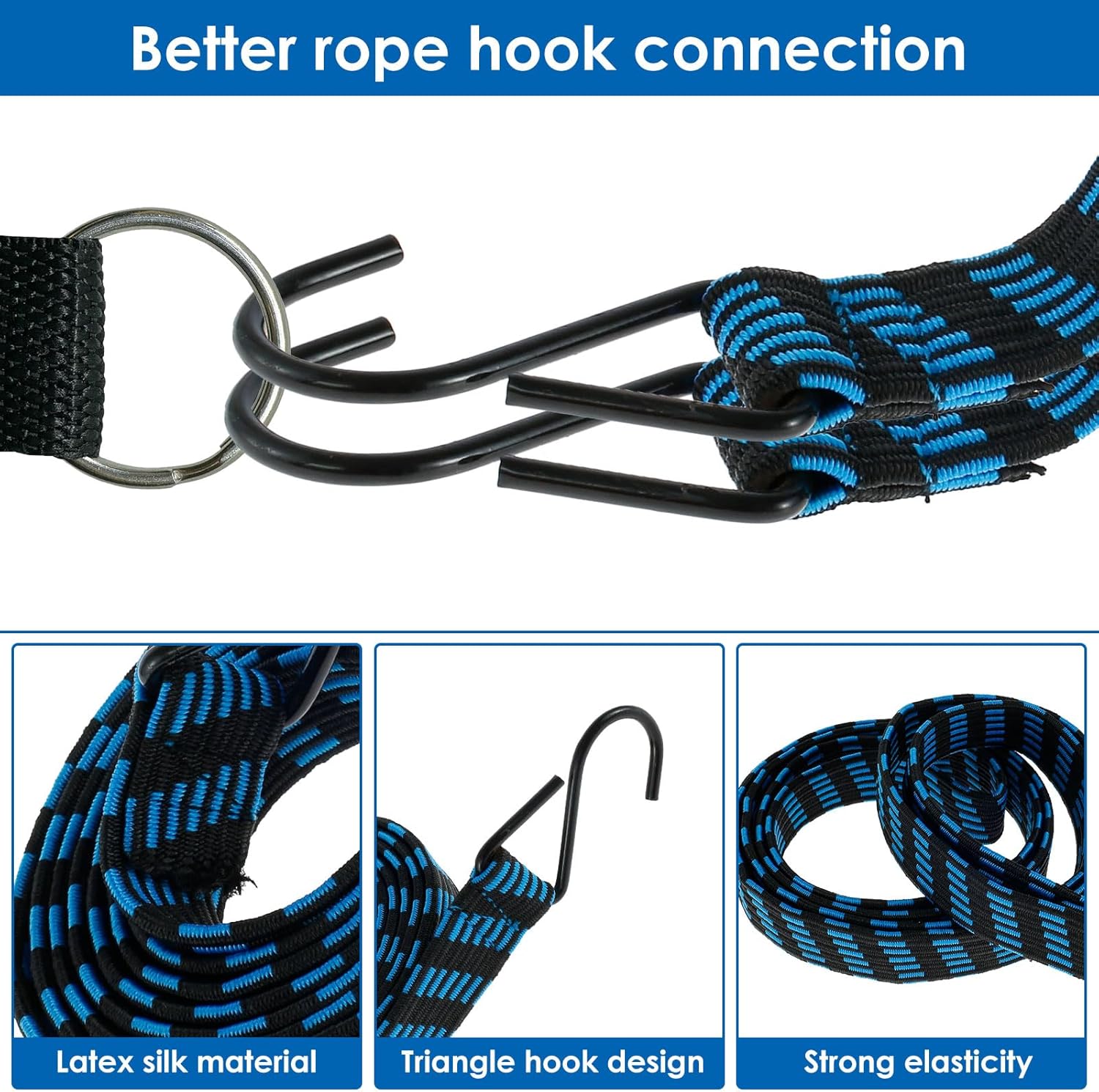 15 Pack Bungee Cords Heavy Duty Stretchable Straps with Hooks 80-180'' Length, High Elastic Rubber Bungee Straps for Luggage, Roof Racks, Tarpaulin, Moving Cargo, Camps, Tarps (15)