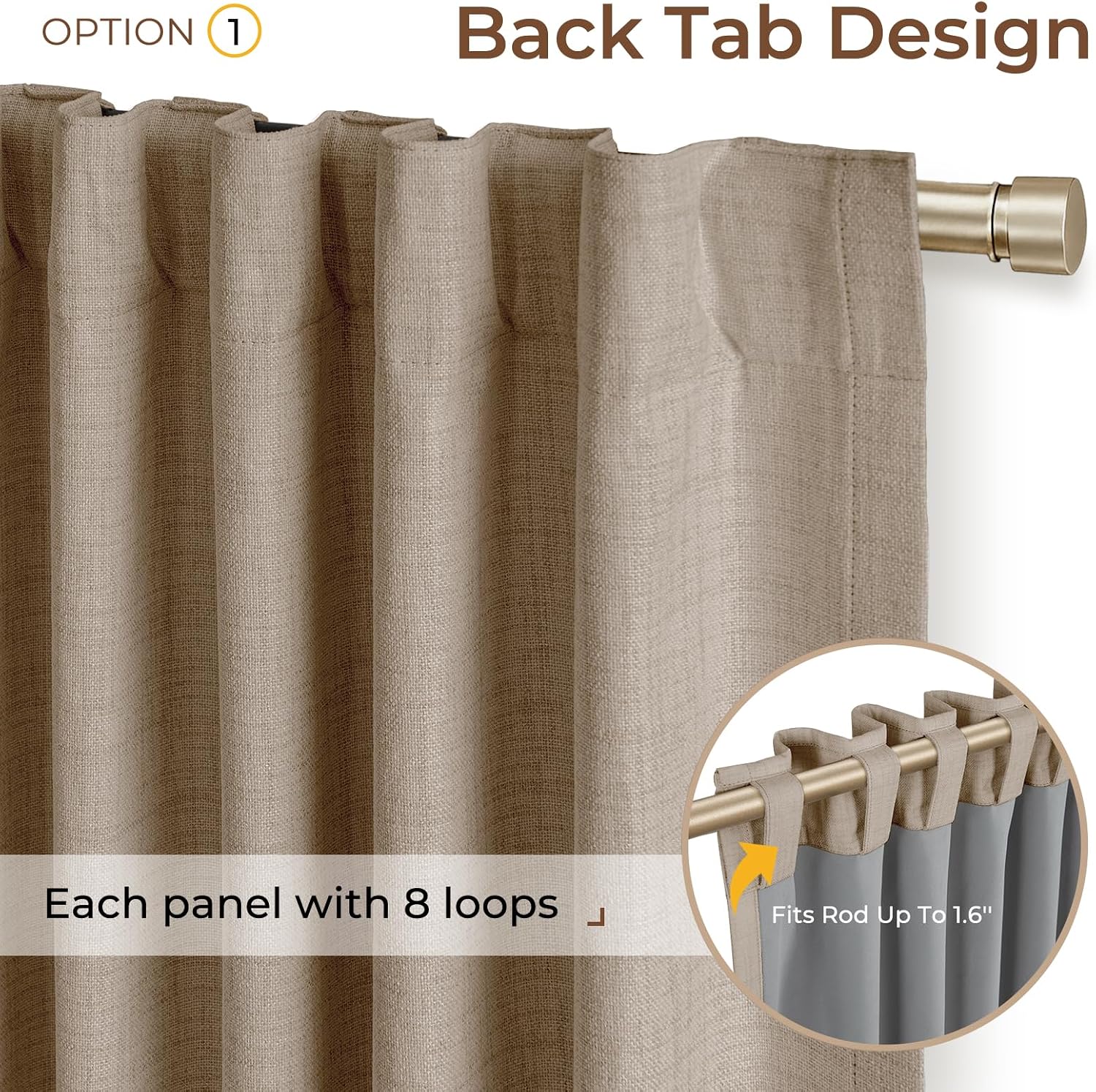  100% Blackout Linen Curtains for Bedroom 50x84 Burlywood Birch thumbnail