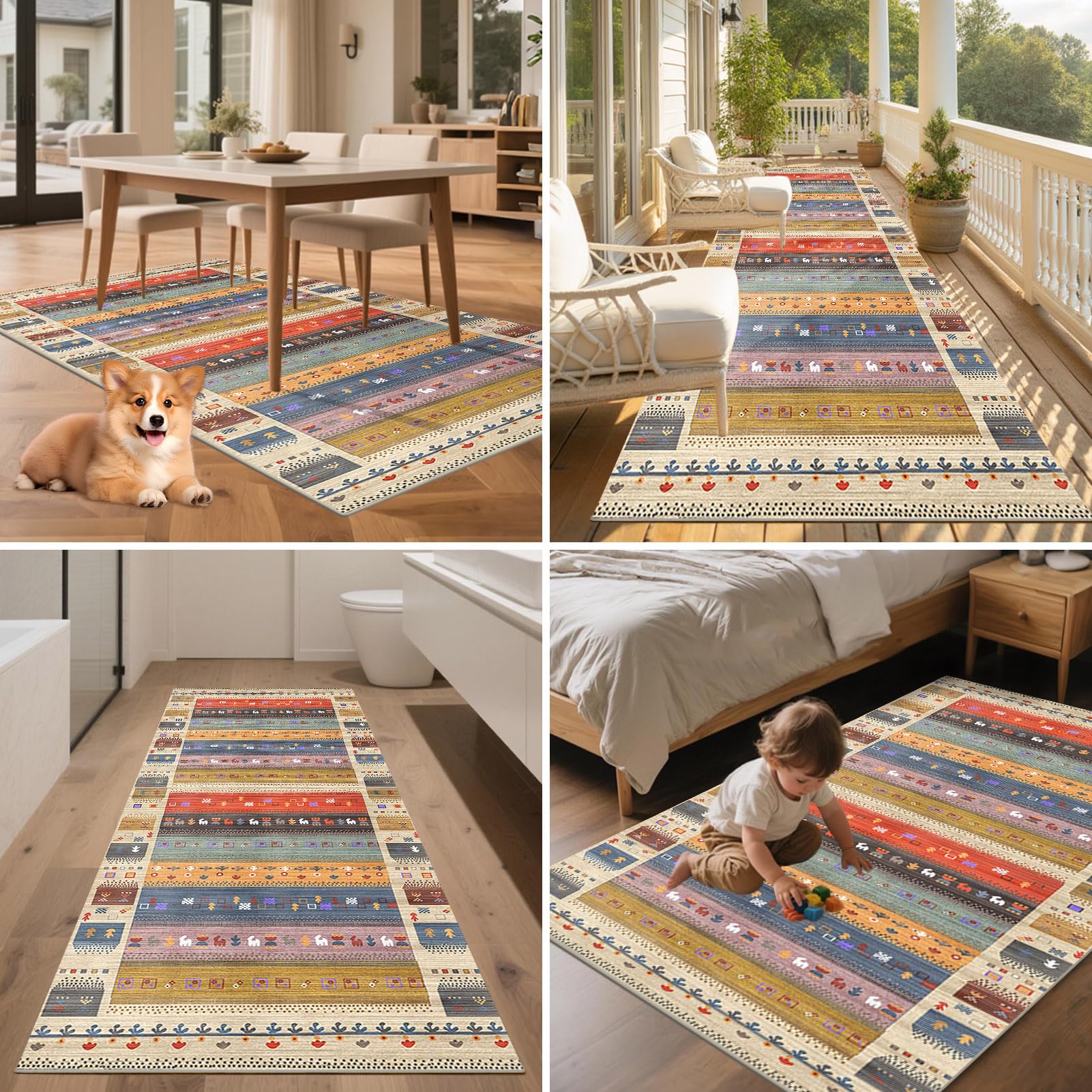 Tapis Couloir Long Antidérapant Lavable en Machine 90 x 160 cm