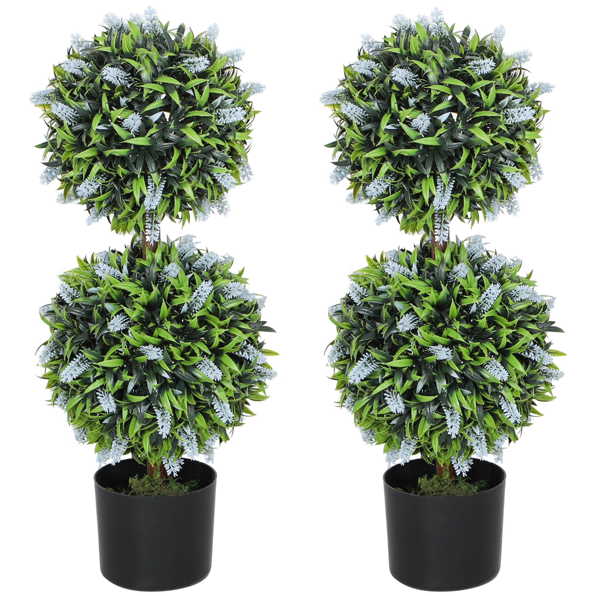 HOMCOM Set of 2 Decorative Artificial Plants Ball Trees with Lavender Flowers in Pot Fake Plants for Home Indoor Outdoor Decor, 70cm, Blue