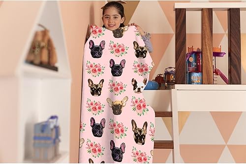 Miniatura 7 de Manta de bulldog francés, manta de flores francesas, regalo para niños, niñas, amantes de los perros, suave, acogedora, cálida, de franela, ligera,