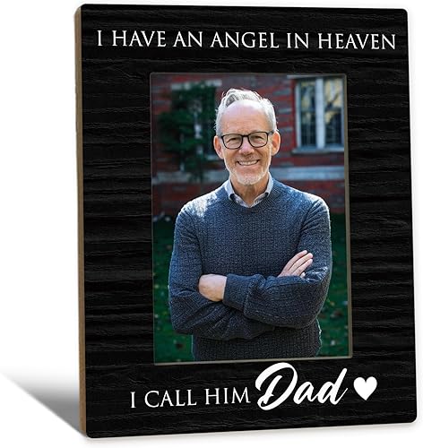 Memorial Gifts Dad Picture Frame 5x7, In Loving Memory Photo Frame, Memorial Gifts for Loss of Dad, I Have An Angel In Heaven I Call Him Dad Wooden
