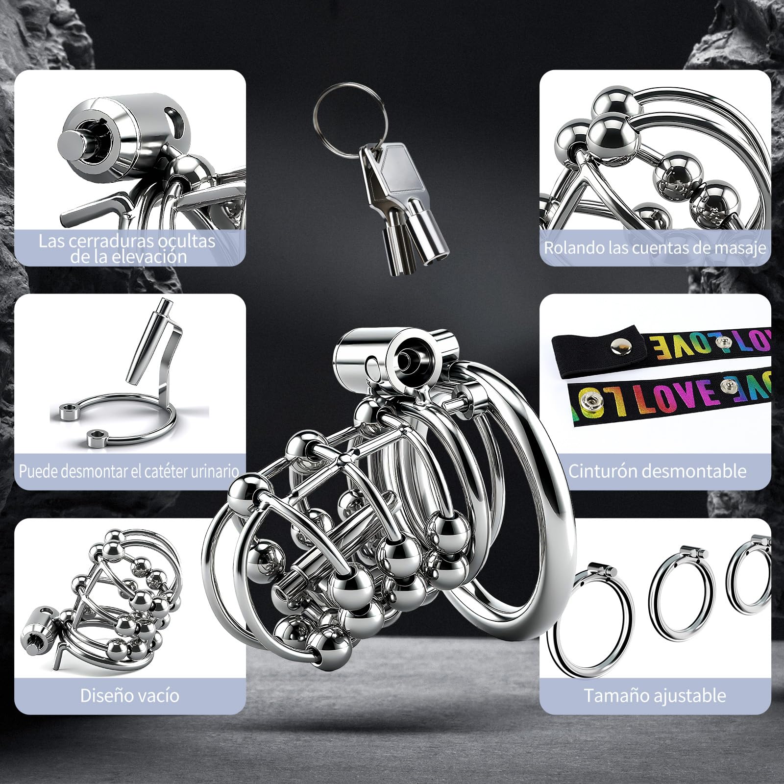 Jaulas de Pene en Bondage Juguetes Sexuales Hombre, Chastity Cage con 3 Tamaños Anillos para el Pene, Cinturón de Castidad y Sonda Uretral, BDSM Jaula Castidad Juguetes Eróticos para Pareja Sexuales