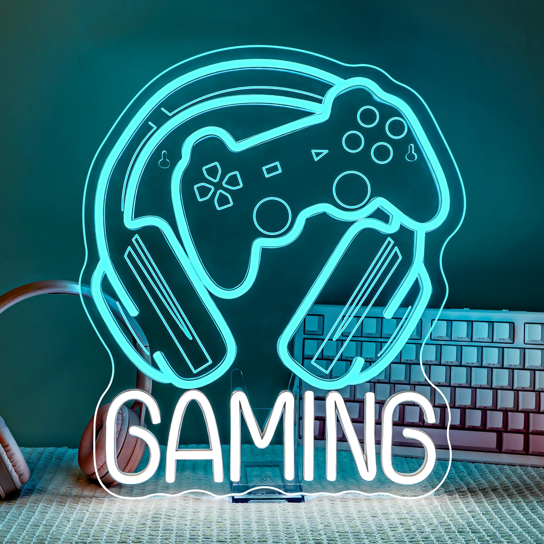 SIGNSHIP Gaming Neon Schild Gaming Headset Led Schild Dimmbar für Deko Spiel Kopfhörer Led Schriftzug Leuchtschilder Wand Decor für Spielzimmer,Mannloch,Zimmer,Gaming Raum,Geschenk für Junge