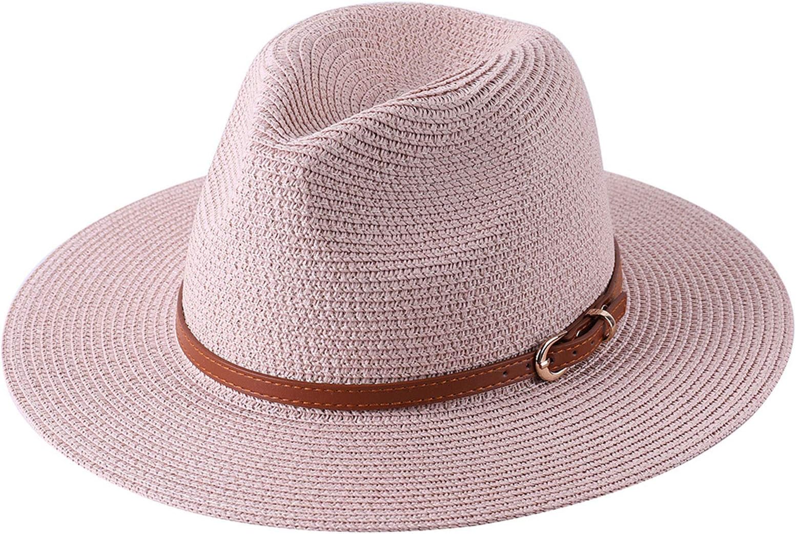 Women Wide Brim Straw Panama Roll up Foldable Hat Fedora Beach Sun Hat UPF50+ Summer UV Hat