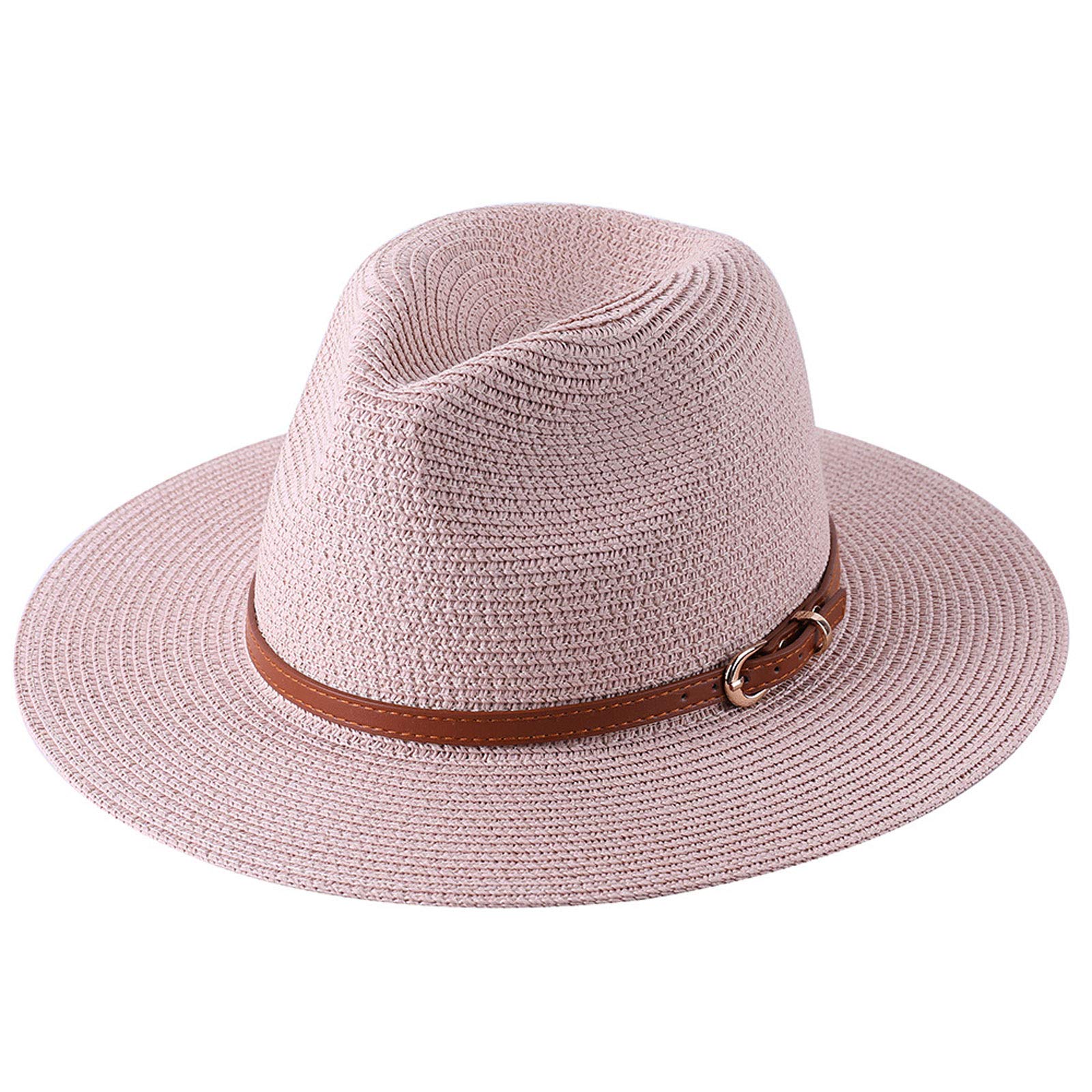 Women Wide Brim Straw Panama Roll up Foldable Hat Fedora Beach Sun Hat UPF50+ Summer UV Hat