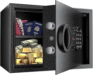 Bonsaii Safe Box, Home Safe with Electronic Digital Keypad, 0.6 Cubic Feet Personal Steel Lock Box With Removable Shelf for Documents Jewelry Valuables, Safety Box for Home Hotel Business, 9.84" x 13.78" x 9.84" Inches