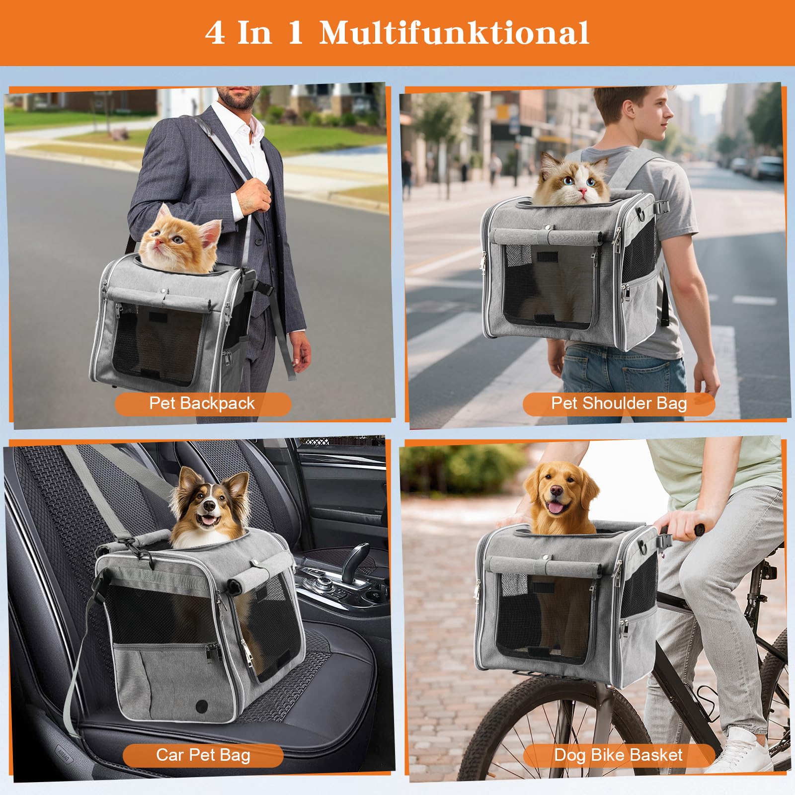 Eiito Cesta de bicicleta delantera patentada para perro | Cesta segura hasta 6 kg, también mochila y bolsa de coche